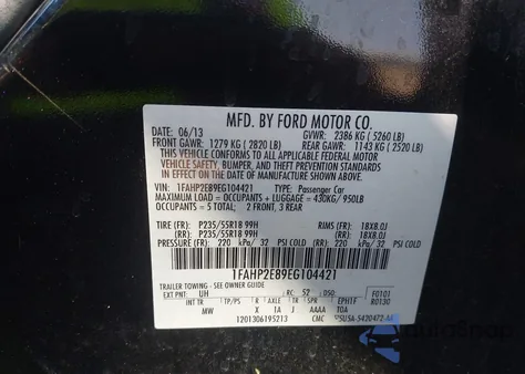 2014 Ford Taurus Sel from USA, damaged, VIN 1FAHP2E89EG104421